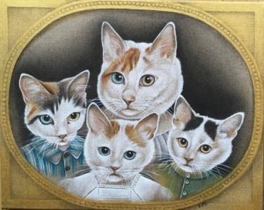 Pintura intitulada "Cat’s family" por Isabelle Molinard, Obras de arte originais, Acrílico