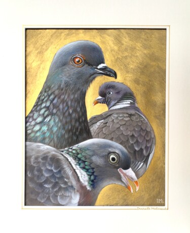Painting titled "Les pigeons" by Isabelle Molinard, Original Artwork, Acrylic