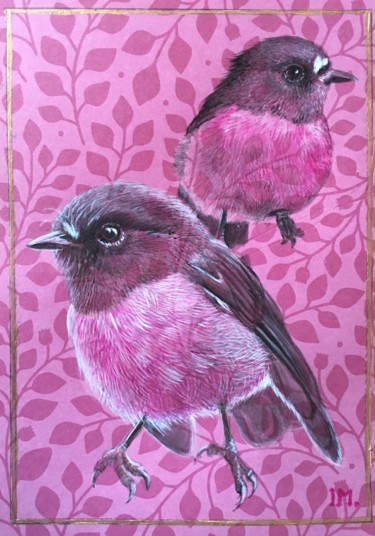 Painting titled "Pink robin" by Isabelle Molinard, Original Artwork, Acrylic