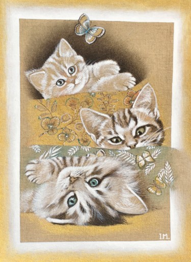 Peinture intitulée "Trio chatons" par Isabelle Molinard, Œuvre d'art originale, Acrylique