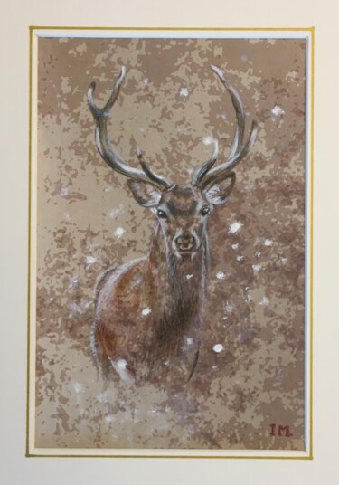 Peinture intitulée "Cerf, petit 3" par Isabelle Molinard, Œuvre d'art originale, Crayon