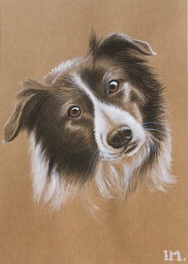 Schilderij getiteld "Border collie" door Isabelle Molinard, Origineel Kunstwerk, Aquarel