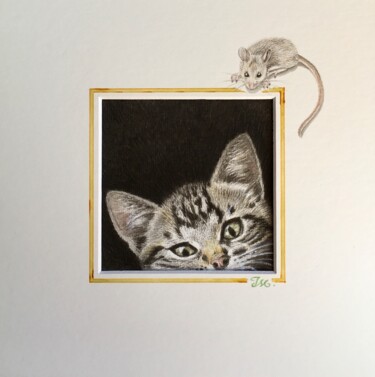 Painting titled "Chat souris" by Isabelle Molinard, Original Artwork, Watercolor