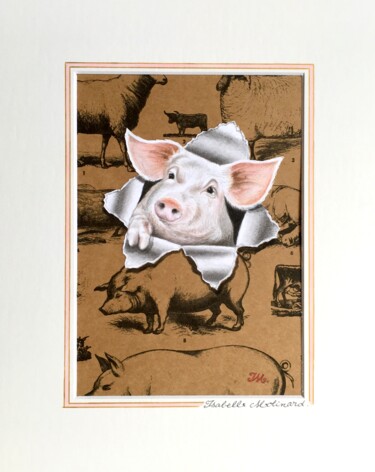 Painting titled "Cochonnet" by Isabelle Molinard, Original Artwork, Watercolor