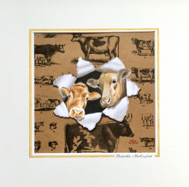 Schilderij getiteld "2 vaches" door Isabelle Molinard, Origineel Kunstwerk, Aquarel