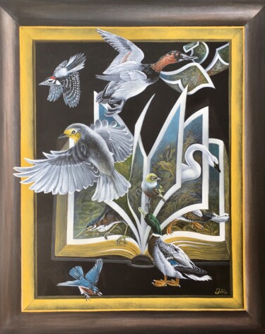 Pintura titulada "Le livre des oiseaux" por Isabelle Molinard, Obra de arte original, Acrílico