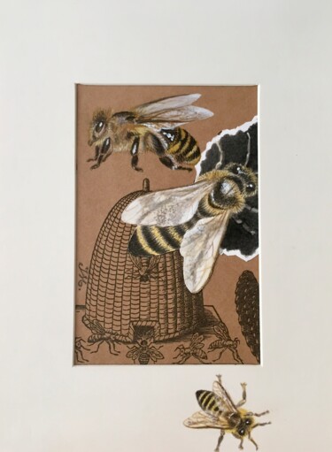 Pittura intitolato "“3 Abeilles”" da Isabelle Molinard, Opera d'arte originale, Acquarello