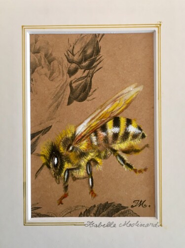 Painting titled "Abeille -rose" by Isabelle Molinard, Original Artwork, Watercolor