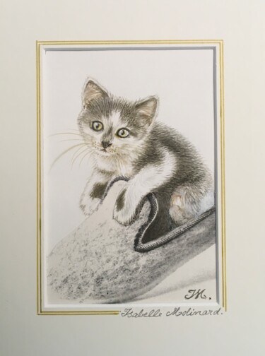 Painting titled "Chaton-pantoufle" by Isabelle Molinard, Original Artwork, Watercolor