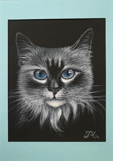 Painting titled "Chat bleu" by Isabelle Molinard, Original Artwork, Acrylic