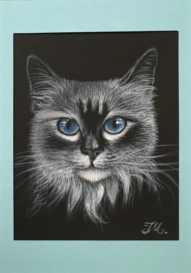 Malerei mit dem Titel "Chat bleu" von Isabelle Molinard, Original-Kunstwerk, Acryl