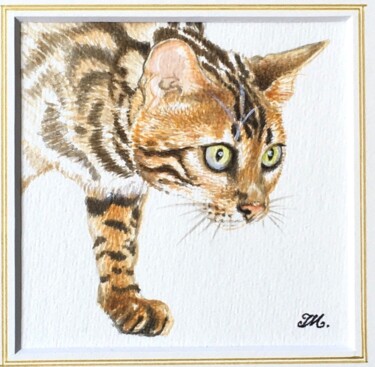 Painting titled "Chatigre" by Isabelle Molinard, Original Artwork, Watercolor