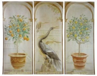 Painting titled "Triptyque Anhinga" by Isabelle Molinard, Original Artwork, Oil