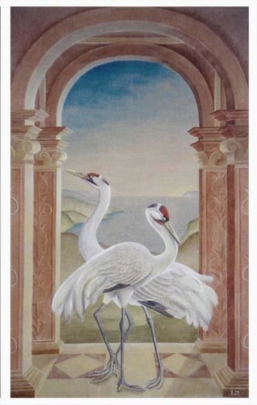 Painting titled "Les grues" by Isabelle Molinard, Original Artwork, Oil