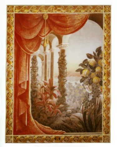 Pintura intitulada "Rideau rouge" por Isabelle Molinard, Obras de arte originais, Óleo