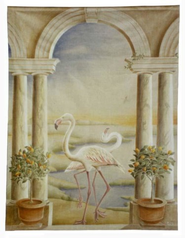 Painting titled "Flamants roses" by Isabelle Molinard, Original Artwork, Oil