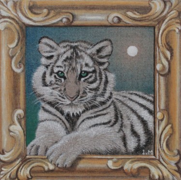 Painting titled "Tigre vert" by Isabelle Molinard, Original Artwork, Oil