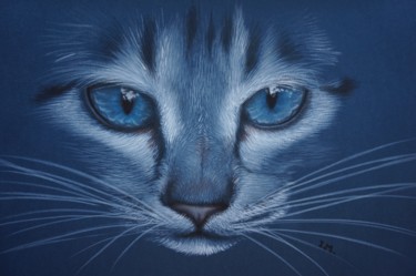 Schilderij getiteld "Blue Cat 1" door Isabelle Molinard, Origineel Kunstwerk, Acryl