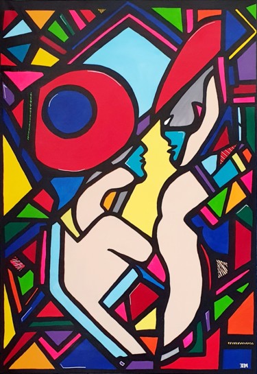 Painting titled "20love20" by Im, Original Artwork, Acrylic Mounted on Wood Stretcher frame