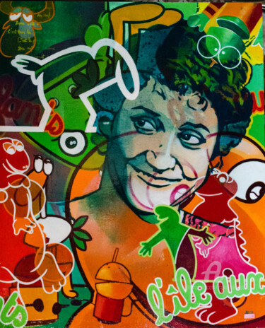 Schilderij getiteld "Hommage à Eliane Ga…" door Murzo, Origineel Kunstwerk, Graffiti Gemonteerd op Frame voor houten brancard