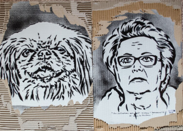 Malarstwo zatytułowany „Christine Boutin et…” autorstwa Murzo, Oryginalna praca, Farba w spray'u Zamontowany na Panel drewni…