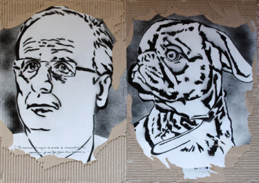 Painting titled "François Hollande e…" by Murzo, Original Artwork, Spray paint Mounted on Wood Panel