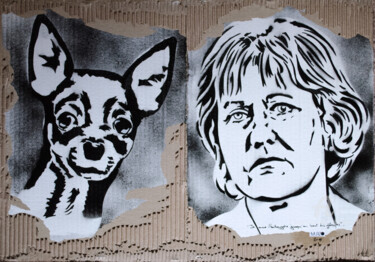 Painting titled "Nadine Morano et so…" by Murzo, Original Artwork, Spray paint Mounted on Wood Panel