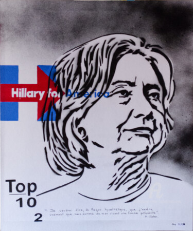 Painting titled "Hillary Clinton sec…" by Murzo, Original Artwork, Spray paint Mounted on Wood Stretcher frame