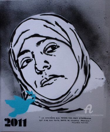 Painting titled "Tawakkol Karman" by Murzo, Original Artwork, Spray paint Mounted on Wood Stretcher frame