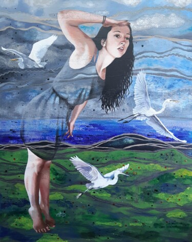 Painting titled "Aller voir plus loin" by Isabelle Riffard, Original Artwork, Acrylic Mounted on Wood Stretcher frame