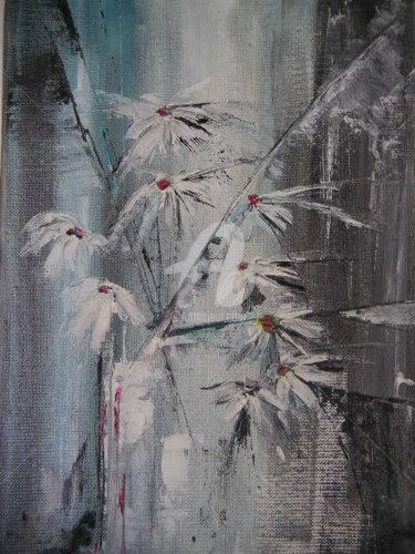 Peinture intitulée "Pétales en gris et…" par Isabelle Szlachta, Œuvre d'art originale