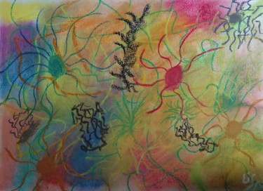 Dessin intitulée "Electrons en liberté" par Isabelle Tirard, Œuvre d'art originale, Pastel