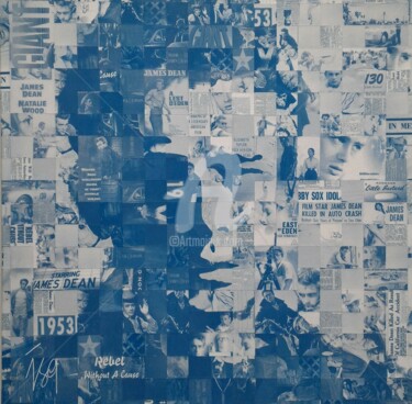 Collages intitulée "James Dean au carré…" par Isabelle Vernet, Œuvre d'art originale, Collages Monté sur Châssis en bois