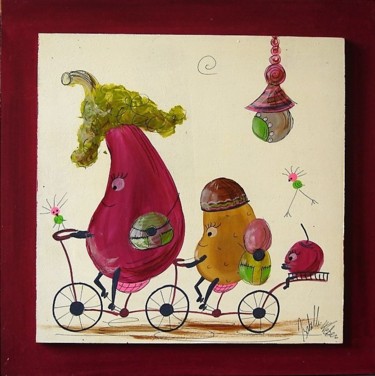 Painting titled "les légumes en vélo…" by Isabelle Weber, Original Artwork, Acrylic