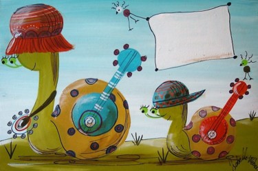 Artisanat intitulée "les escargots music…" par Isabelle Weber, Œuvre d'art originale, Décoration de maison