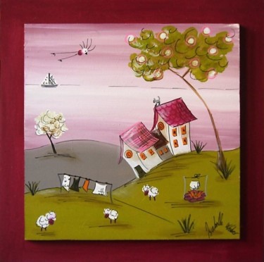 Painting titled "village de rêve 17-…" by Isabelle Weber, Original Artwork, Acrylic