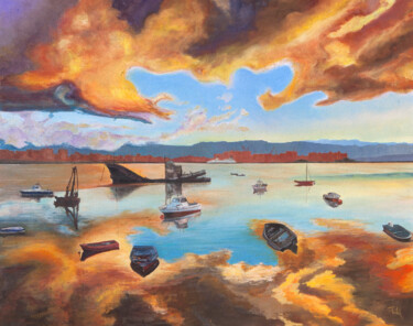 Painting titled "SUNRISE REFLECTIONS" by Isabel Robledo, Original Artwork, Oil