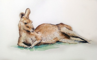 Peinture intitulée "jack the kangaroo.j…" par Isabelle Bourgeois, Œuvre d'art originale, Aquarelle