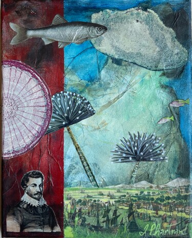 Painting titled "Corsaire" by Isabelle Chartrand, Original Artwork, Collages Mounted on Wood Stretcher frame