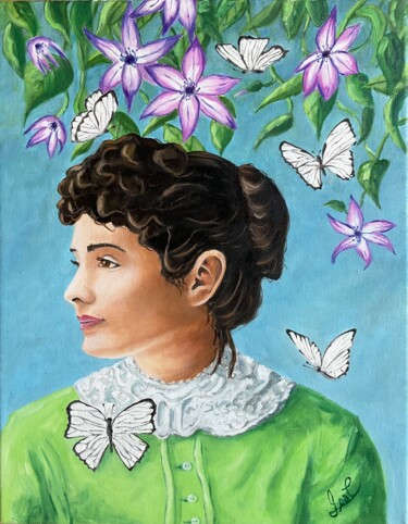 Painting titled "Anne" by Isabelle Chartrand, Original Artwork, Oil Mounted on Wood Stretcher frame