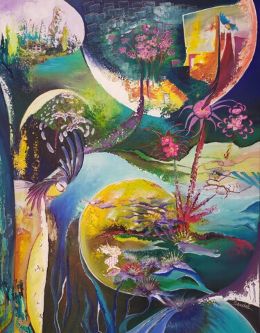Painting titled "Promenade florale" by Isabelle Géraud, Original Artwork, Acrylic