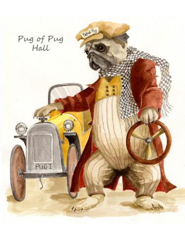 Painting titled "Pug of Pug Hall" by Toffee Nose, Original Artwork, Watercolor