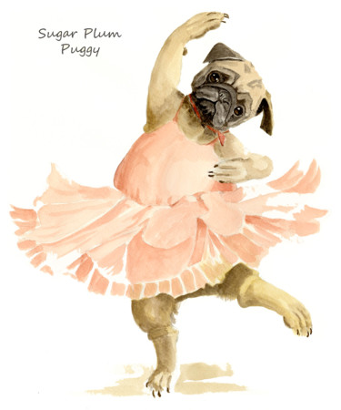 Malerei mit dem Titel "Sugar Plum Puggy" von Toffee Nose, Original-Kunstwerk, Aquarell