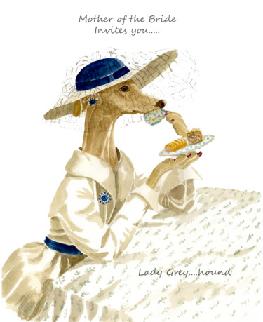 Painting titled "Lady Grey Hound" by Toffee Nose, Original Artwork, Watercolor