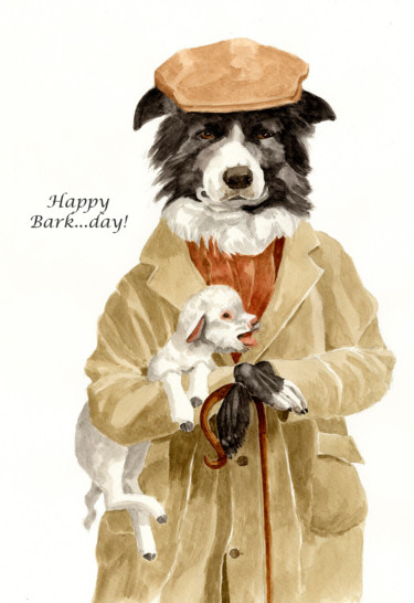 Painting titled "Happy Bark...day" by Toffee Nose, Original Artwork, Watercolor