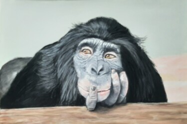 Painting titled "Pensif" by Isabelle Vauche, Original Artwork, Pastel