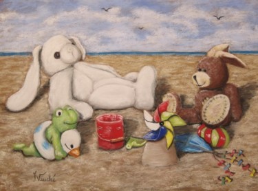 Peinture intitulée "pots au sable" par Isabelle Vauche, Œuvre d'art originale