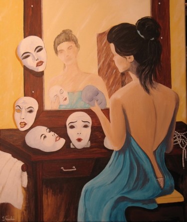 Painting titled "masques du matin" by Isabelle Vauche, Original Artwork, Acrylic