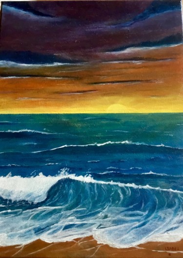 Painting titled "Atardecer en el mar" by Isamenara, Original Artwork, Acrylic