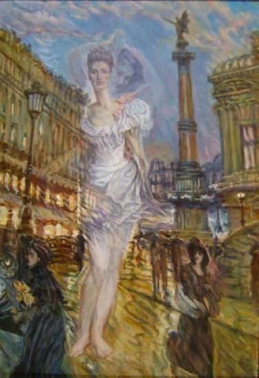 Painting titled "Lady above the stre…" by Isander4, Original Artwork, Oil
